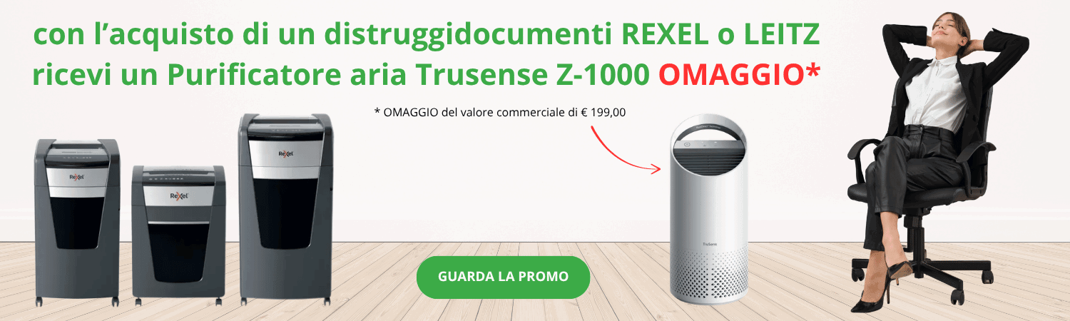 ACQUISTA UN DISTRUGGIDOCUMENTI REXEL O LEITZ E RICEVI UN PURIFICATORE IN OMAGGIO