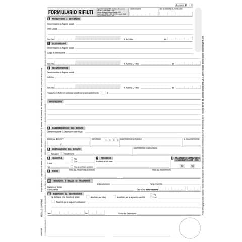 Formulario di identificazione rifiuti - Modulo continuo quadruplice copia  autoricalcante prenumerato - 12x24 cm