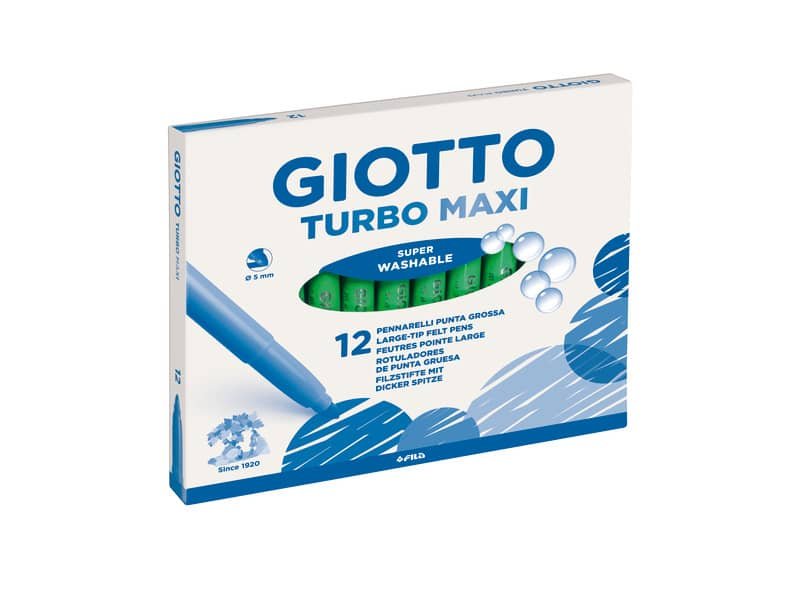 Pennarello GIOTTO Turbo Maxi punta grossa in fibra 5 mm nero Conf. 12 pezzi  - 456036 a soli 7.94 € su