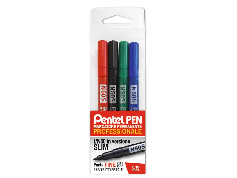 Marcatore permanente Pentel Pen N50 punta conica 4,3 mm assortiti 4 pezzi -  0050503 a soli 7.02 € su