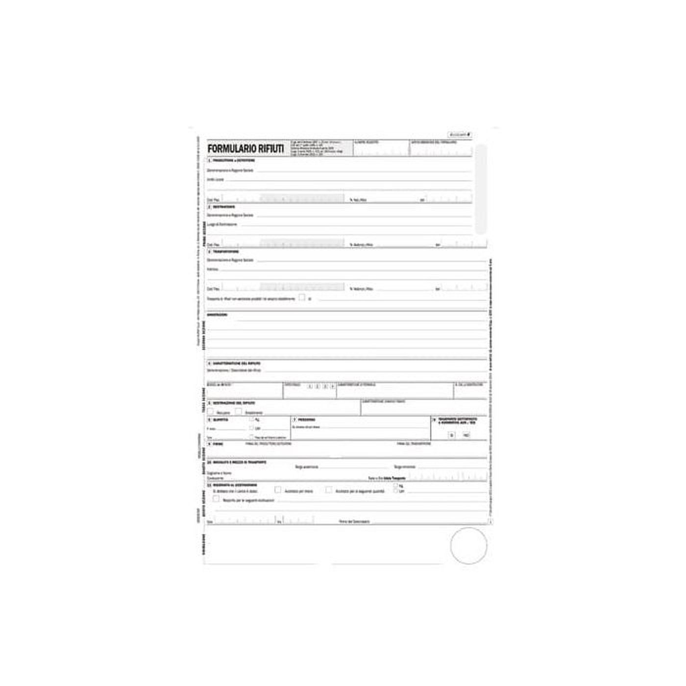 Formulario di identificazione rifiuti trasportati 4 copie autoricalcanti -  conf. 250 fogli - 12x24 cm data ufficio a soli 88.85 € su