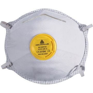 Mascherine di protezione Delta Plus FFP2 vapori fibra sint. non tess.-con valvola stringinaso regol. bianco 10 pz-M1200VWC