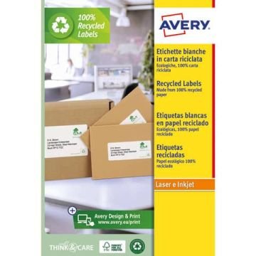 Etichette in carta riciclata bianca per buste e pacchi Avery Laser 21 et./foglio 63,5x38,1 mm - conf. 15 fogli LR7160-15