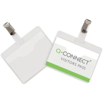 Portabadge Q-Connect plastica 90x60 mm con clip Visitor badge apertura superiore - conf. da 25 - KF01560