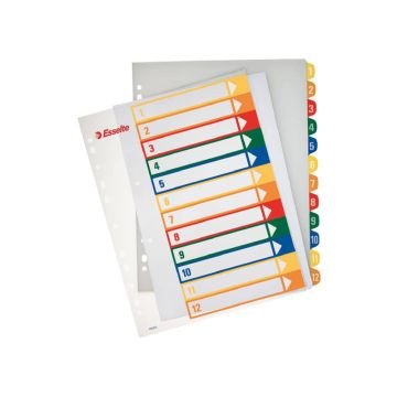 Divisori per rubrica Esselte extra numerica 1-12 con indice stampabile a PC A4 maxi - 100214