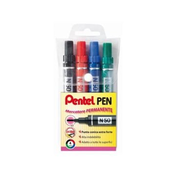 Marcatore permanente Pentel Pen N50 punta conica 4,3 mm assortiti 4 pezzi - 0050503
