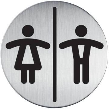 Pittogramma adesivo "WC donne/uomini" DURABLE acciaio inossidabile spazzolato argento metallizzato Ø 83 mm - 492023