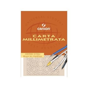 Blocco da disegno CANSON carta millimetrata bianco/arancio 80 g/m² 10 fogli A4 - C200005812