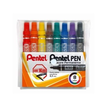 Marcatore permanente Pentel Pen N50 punta conica 4.3 mm assortiti 8 pezzi - N50-8