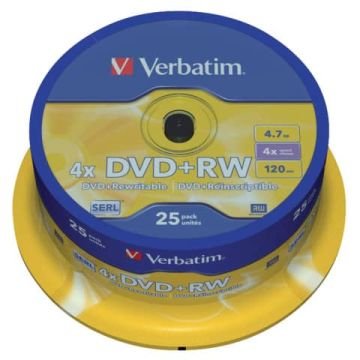 DVD+RW Verbatim 4x 4.7 GB in confezione da 25 dvd+rw - 43489