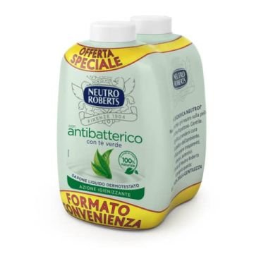 Ricarica sapone Neutro Roberts Antibatterico con te' verde- 200 ml Conf 2 pezzi - R908140