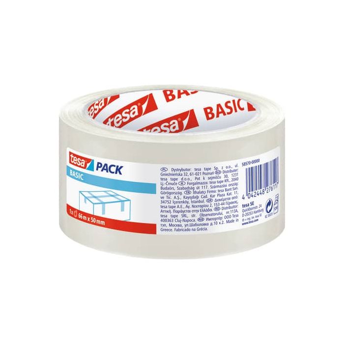 Nastri adesivi per la spedizione tesa BASIC in PP acrilico rumoroso 50 mm x 66 m trasparente - 58570-00000-00 main product photo
