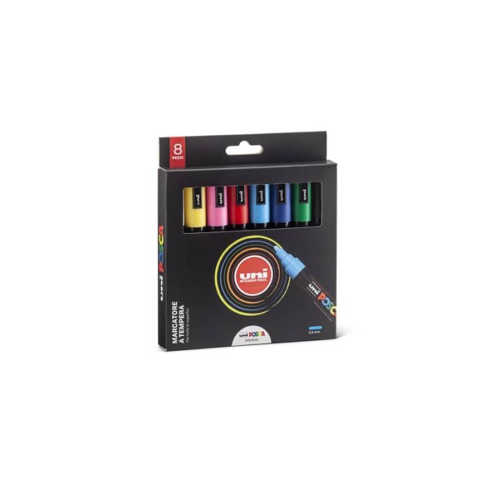 Marcatore a tempera inchiostro pigmentato Uni Posca 1,8-2,5 mm colori assortiti original cf. 8 pz - M PC5M 8P main product photo