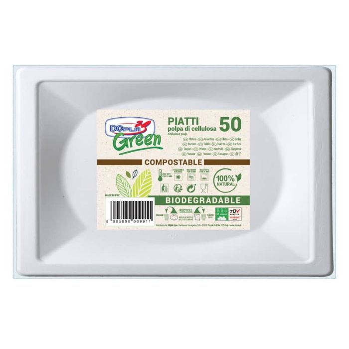 Piatti bianchi rettangolari in polpa di cellulosa conf. 50 pz Dopla Green 152x254 mm - 7766 main product photo