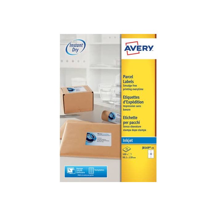 Etichette bianche per indirizzi per pacchi AVERY 99,1 x 139 mm 25 fogli - J8169-25 main product photo