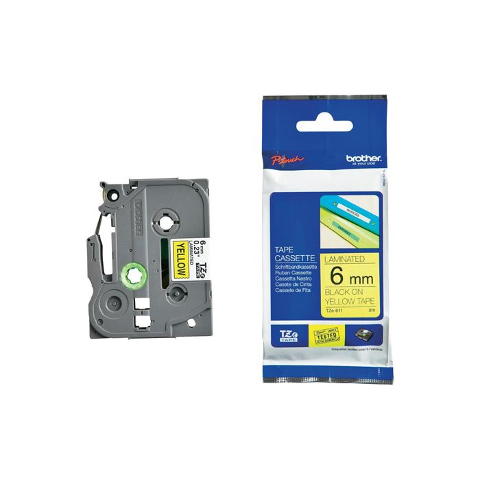 BROTHER NASTRO NERATZE-611SU FONDO GIALLO LAMINATO 6MM LUNGHEZZA 8MT main product photo