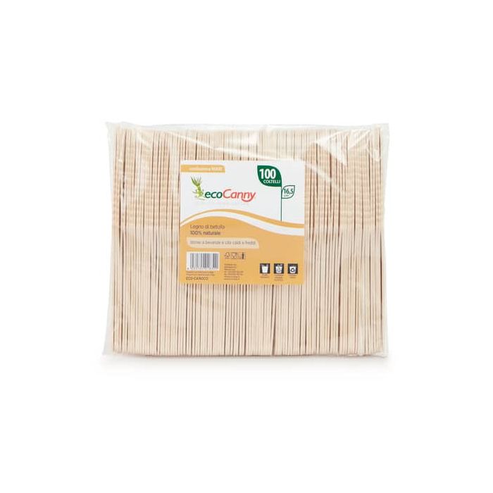 Coltelli monouso in legno di betulla bio-compostabili ecoCanny conf. 100 pz ECO-CA160CO main product photo
