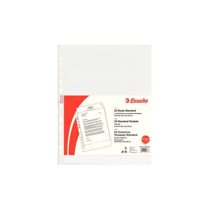 Buste a perforazione universale goffrate Esselte STANDARD PP antiriflesso 22x30 cm conf.25 - 392597300 main product photo
