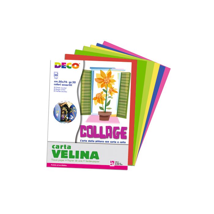 Carta velina Deco 50x76 cm - 20 g/m - conf. 50 fogli in 10 colori assortiti 09382 main product photo