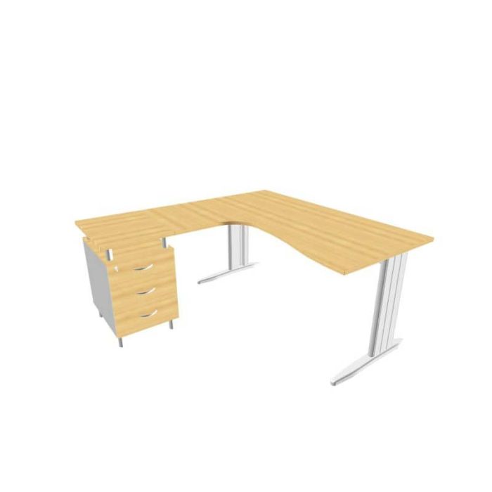 Scrivania con cassettiera a destra piano faggio 160x165xH.75 cm gamba a L acciaio argento linea Practika P1 ECSMT17D-FA-A main product photo