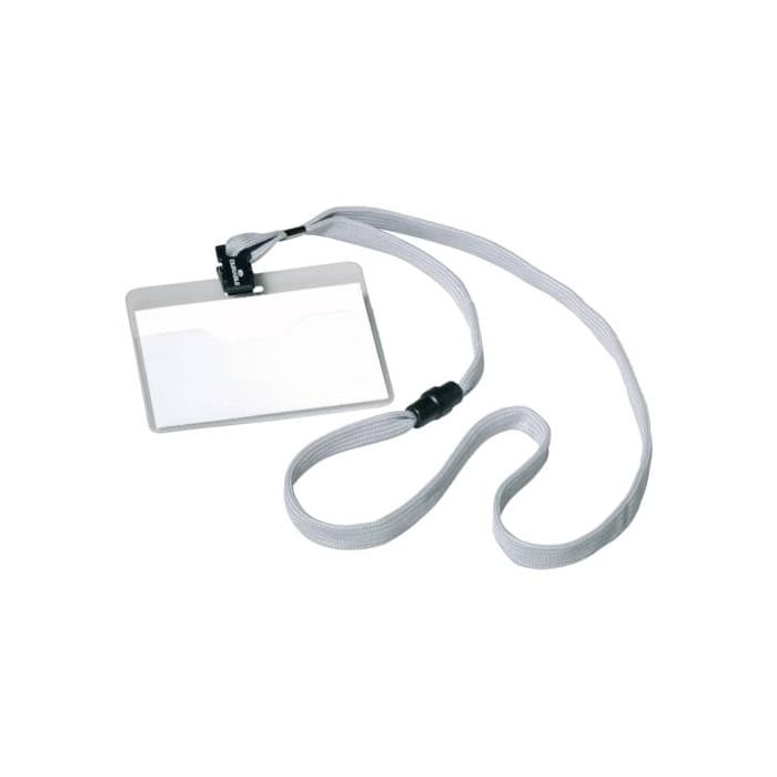 Portanomi DURABLE tasca aperta con cordoncino trasparente/grigio inserto 60x90mm conf. 10 - 813910 main product photo