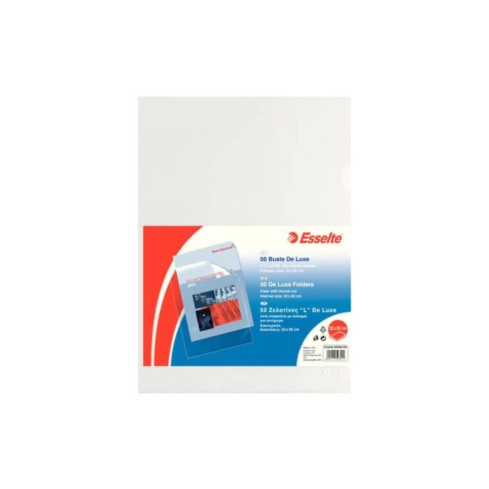 Buste a L non perforate Esselte DE LUXE PP lucido trasparente 22x30 cm conf.50 - 395084100 main product photo