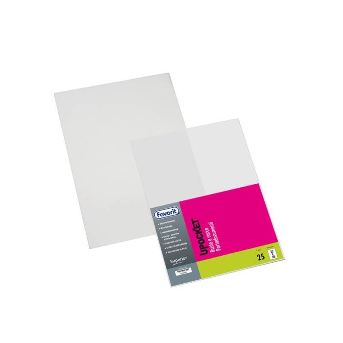Buste trasparenti a sacco FAVORIT Upocket liscia superior 22x30 cm conf. da 25 - 100460101 main product photo