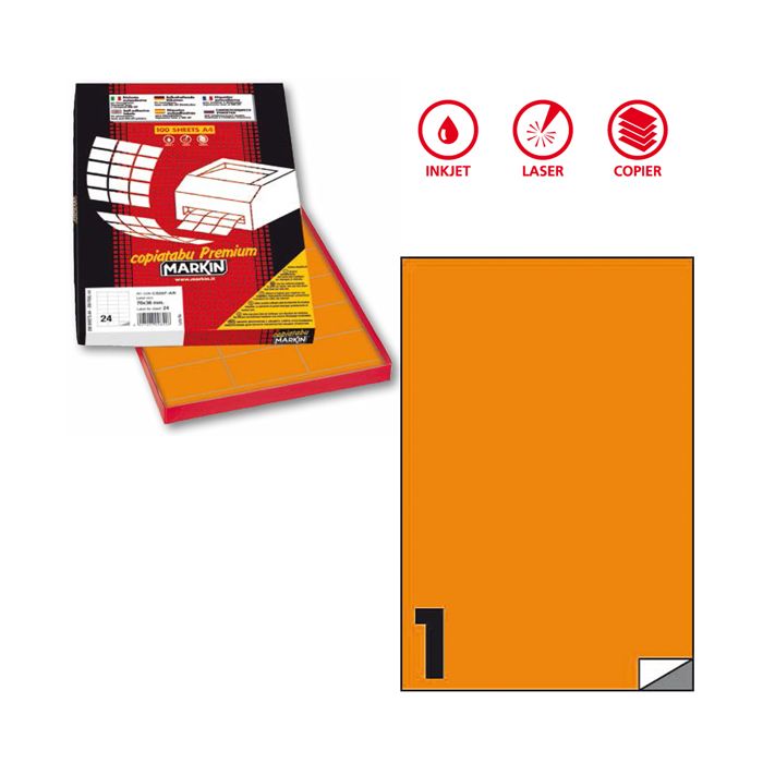 Etichetta adesiva C/503 arancio fluo 100fg A4 210x297mm (1et/fg) Markin main product photo
