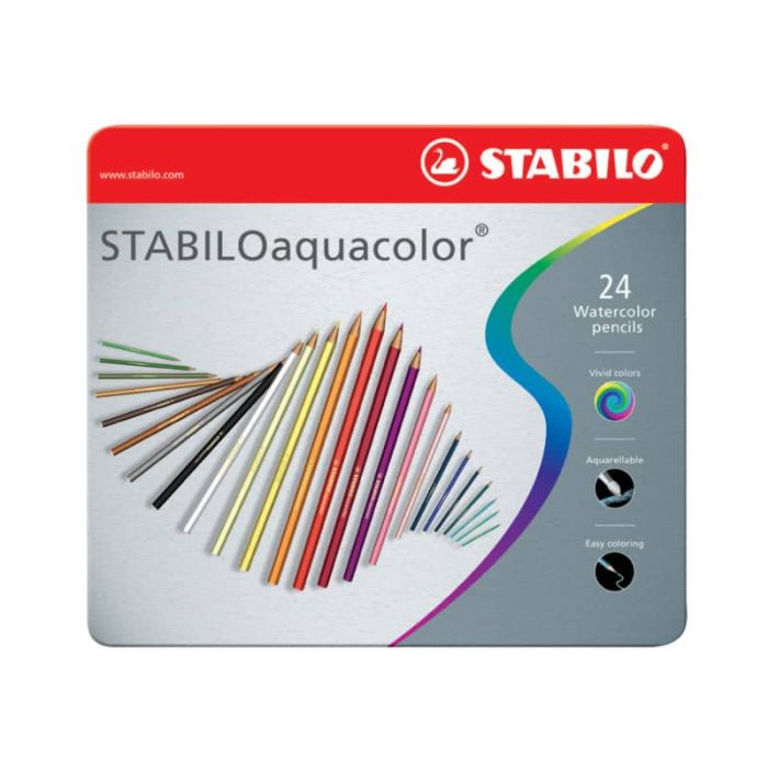 Matite colorate acquarellabili Stabilo aquacolor scatole in metallo assortiti Conf. 24 pezzi - 1624-5 main product photo