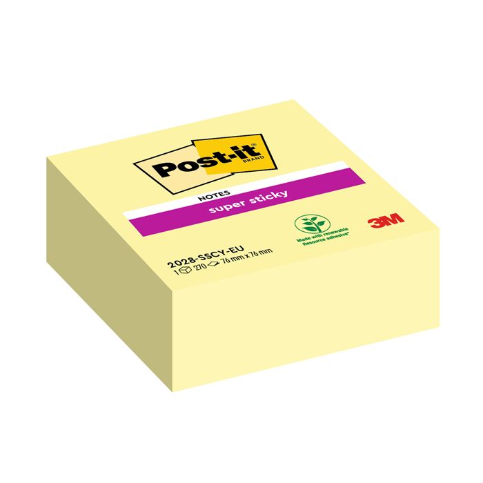 Foglietti riposizionabili Post-it Cubo Super Sticky Notes 76x76 mm 270 ff Giallo Canary 2028-SSCY-EU main product photo