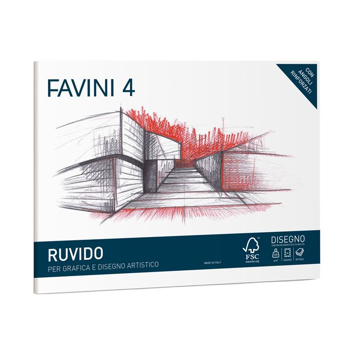 Cartangolo da disegno Favini 4 f.to 24x33 cm 20 fogli da 220 g/m2 ruvido neutro - A168504 main product photo