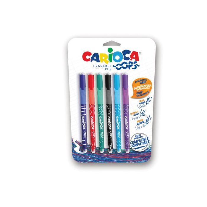 Penne cancellabili Carioca OOPS con inchiostro termosensibile 0,7 mm blister da 6 pz assortiti - 43037 main product photo