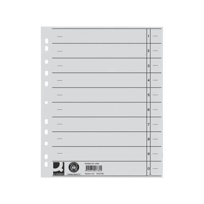 Separatore per archivio con perforazione universale Q-Connect 24x30 cm 230 g/m² bianco conf. da 100 - KF02785 main product photo