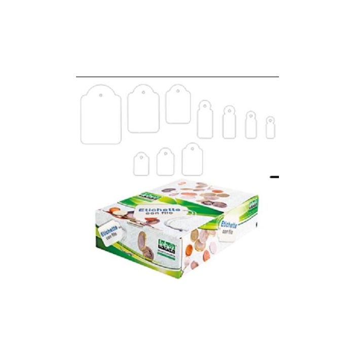 Etichette con filo in cartoncino bianco Lebez formato 9x24 mm - conf. 1000 pezzi - A384 main product photo
