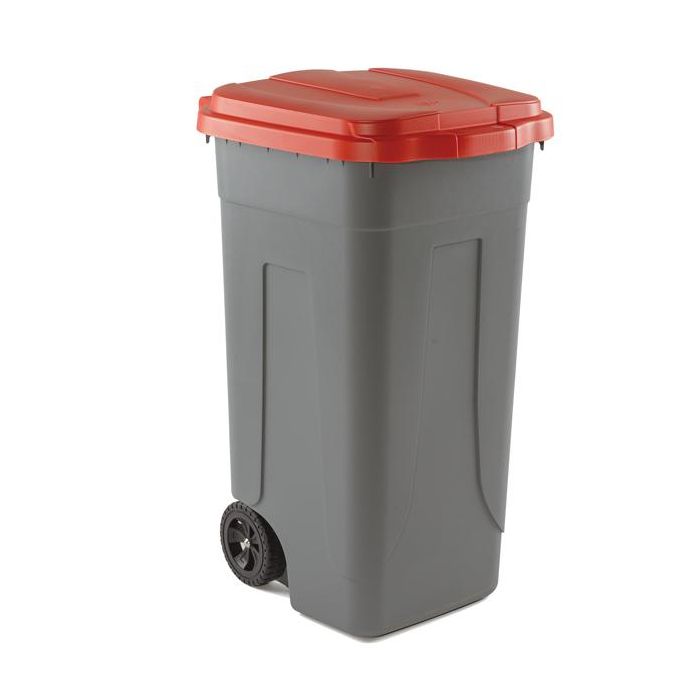 Bidone mobile Cento 100Lt grigio c/coperchio rosso per raccolta differenziata main product photo