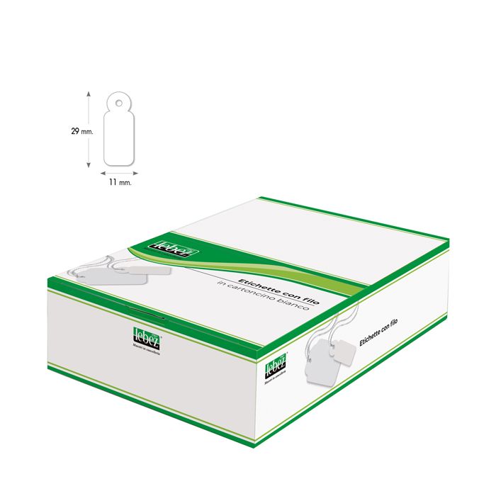 Etichette con filo in cartoncino bianco Lebez formato 11x29 mm - conf. 1000 pezzi - A385 main product photo