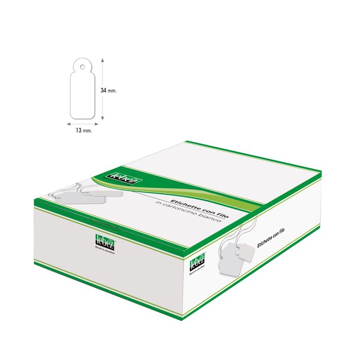 Etichette con filo in cartoncino bianco Lebez formato 13x34 mm - conf. 1000 pezzi - A386 main product photo