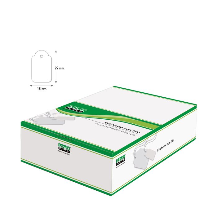 Etichette con filo in cartoncino bianco Lebez formato 18x29 mm - conf. 1000 pezzi - A389 main product photo
