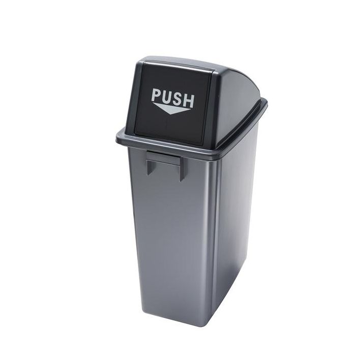 MEDIALINTERNATIONAL Contenitore Office - con coperchio push - per rifiuto secco - 33x46x79 cm - 60 L - grigio/nero - Medial International main product photo
