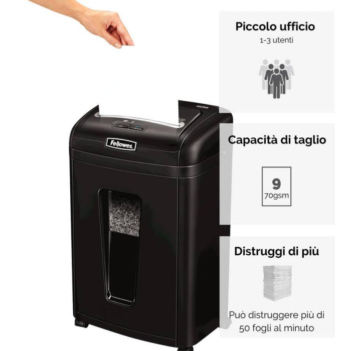 Distruggidocumenti Fellowes 450M - Microframmenti 2x12mm, 9 Fogli, Cestino 22L - Foto 7