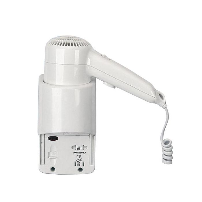 MEDIALINTERNATIONAL Asciugacapelli da hotel Yul Basic - aggancio laterale con presa - 20x10x22,1 cm - 1200 W - 220/240 V - ABS - bianco - Medial International main product photo