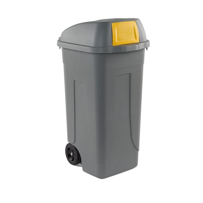 MobilPlastic Bidone mobile Push - con coperchio - 49x54x95 cm - 100 L - grigio/giallo - Mobil Plastic main product photo