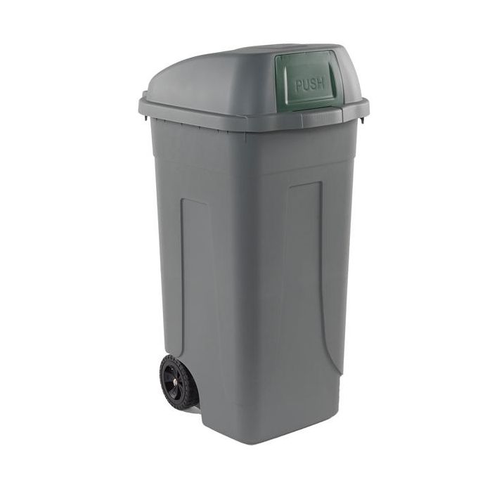 MobilPlastic Bidone mobile Push - con coperchio - 49x54x95 cm - 100 L - grigio/verde - Mobil Plastic main product photo