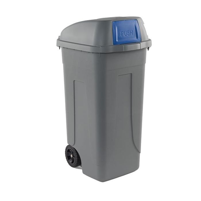 MobilPlastic Bidone mobile Push - con coperchio - 49x54x95 cm - 100 L - grigio/blu - Mobil Plastic main product photo