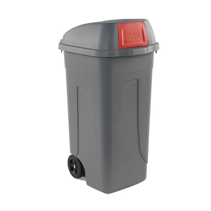 MobilPlastic Bidone mobile Push - con coperchio - 49x54x95 cm - 100 L - grigio/rosso - Mobil Plastic main product photo