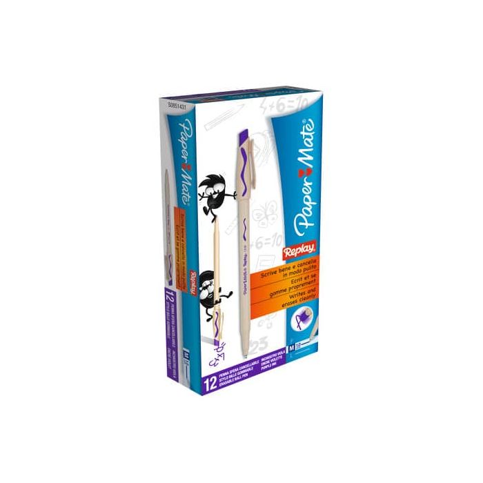 Penna a sfera cancellabile Paper Mate Replay in conf. da 12 penne violetto S0851431 main product photo