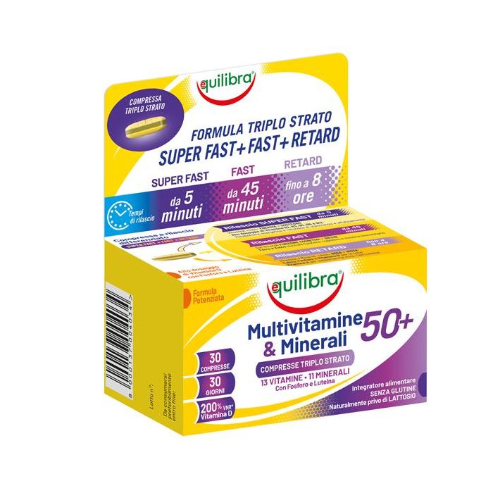 Integratore Multivitamine e Minerali 50 + - 30 compresse triplostrao (1,4 gr cad.) - Equilibra main product photo