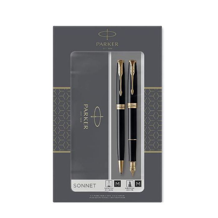 Gift set duo Parker Sonnet Black GT penna a sfera M + penna stilografica F inchiostro blu - 2093371 main product photo