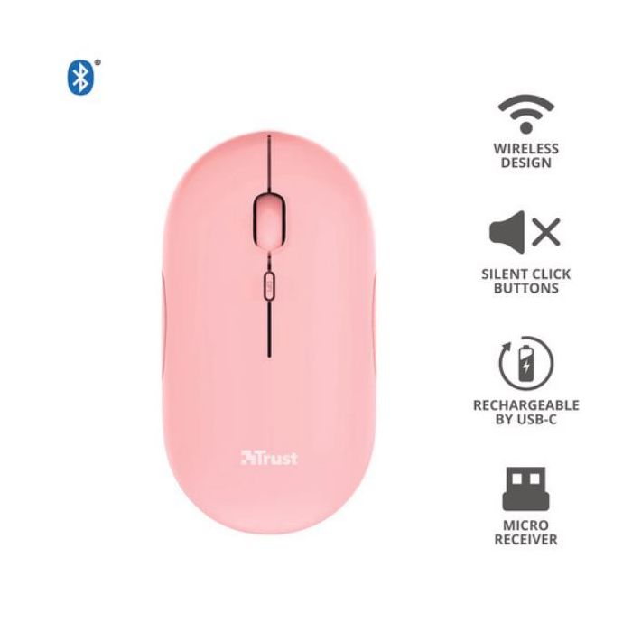 Mouse ultrasottile wireless Trust ricaricabile rosa 24125 main product photo