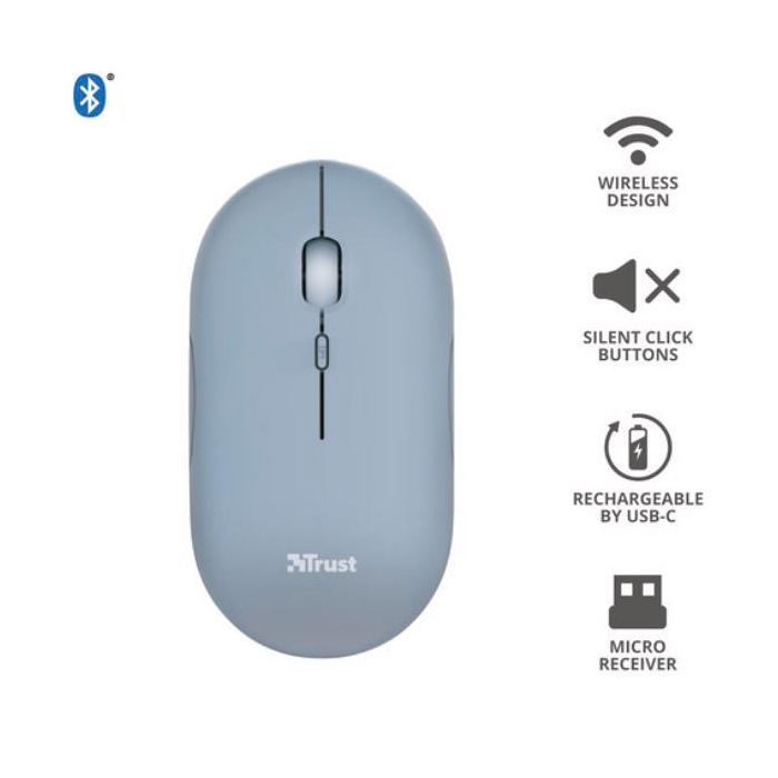 Mouse ultrasottile wireless Trust ricaricabile azzurro 24126 main product photo